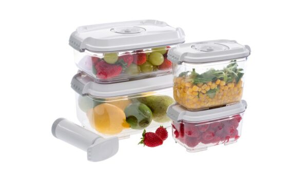 STATUS - Σετ μικρά δοχεία συντήρησης τροφίμων σε κενό αέρος με αντλία, 5 τμχ.Λευκό - Image 1